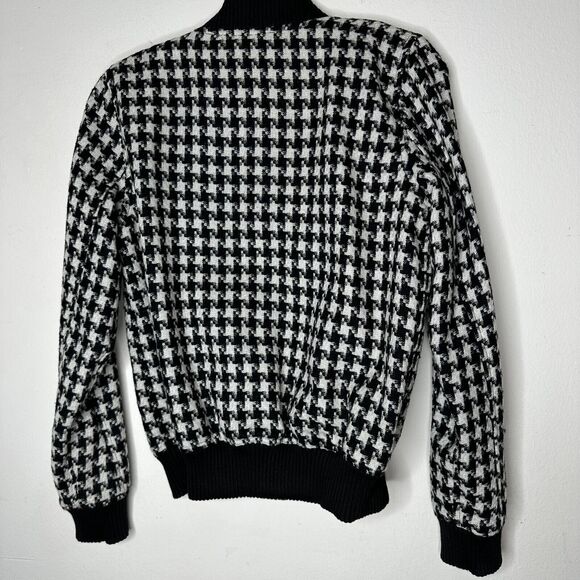 Philip Ayler White Black French Tweed Houndstooth Black Trim Zip Bomber Jacket - Picture 7 of 10